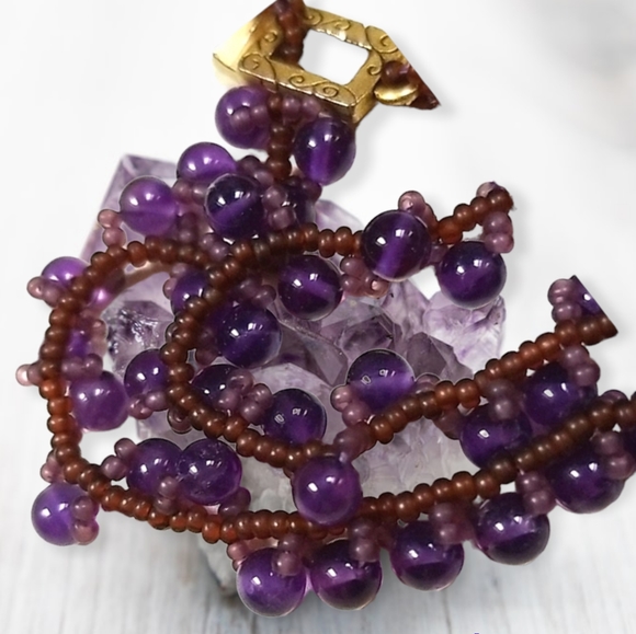 Vintage Hand Crafted Glass Bead Woven Choker Style Necklace - Picture 3 of 16